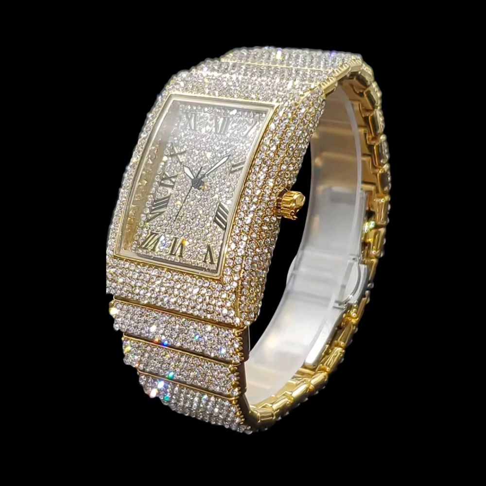 Mens Bold Luxury Fully Iced-out Goldplated Simulated Diamond Quartz Movement …